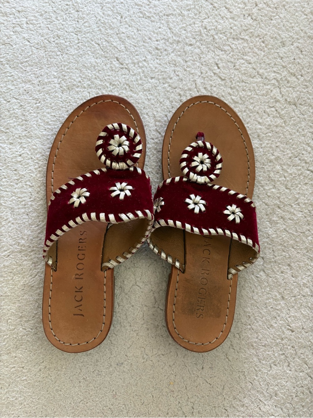 Jack Rogers girls velvet Embroidered Slide Sandals